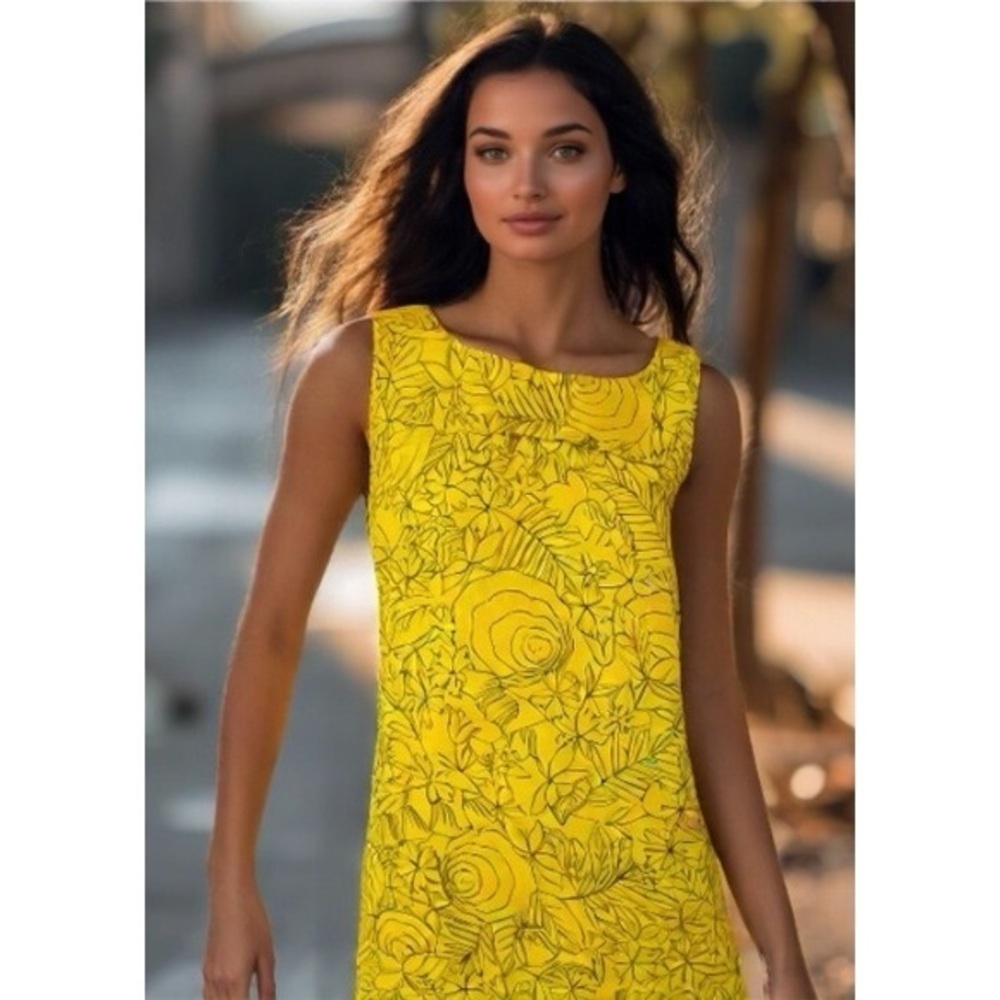 Anthropologie HD in Paris Women’s Size 00 Yellow Tunic Art To Wear Floral Dress